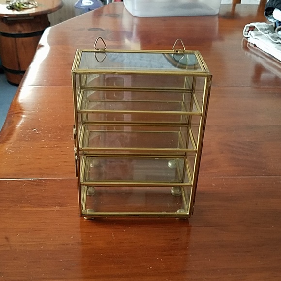 Unknown Storage Organization Vintage Small Brass Glass Shelf